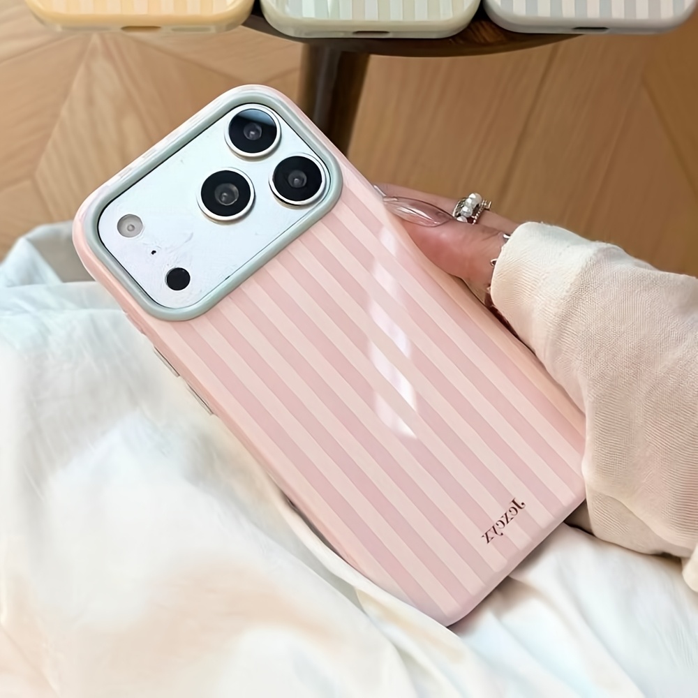 Apple Iphone 16 - Luxuriöse koreanische Mode-Streifen-Handyhülle in Bonbonfarben für